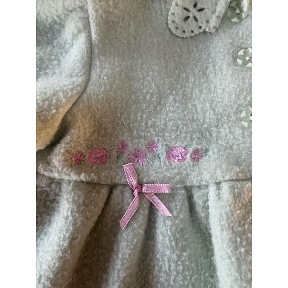 Baby Girls Mint Green Fleece Coat Jacket Floral Bows Scalloped Collar - Picture 2 of 9